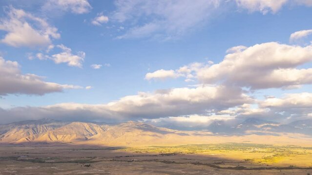 Time Lapse looking west across the Owens Valley and the town of Bishop towards the Sierra Nevada Mountains in California