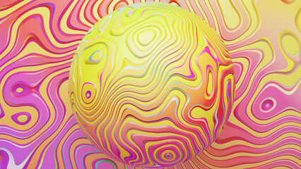 abstract bright multi color wavy pattern in red, gold, yellow and pink background colors with globe circular shape