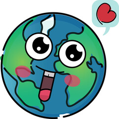 Blue, green and red color globe with love heart sign, international earth day template design, America and Europe continent transparent isolated illustration