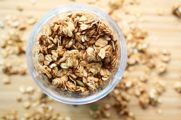 detail shot of granola Musli in a bowl, 