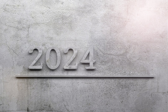 New year greeting card with year 2024 number on wall with concrete texture