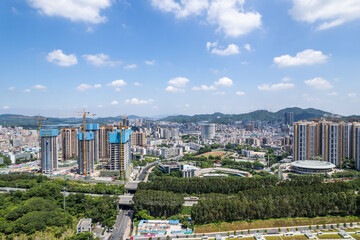 Fototapeta premium Aerial scenery of Shiyan Street, Baoan District, Shenzhen, China