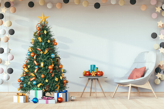 Christmas interior living room. 3d render