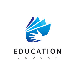 Reading Book Logo With Hand Silhouette Open Book Symbol, Education Icon