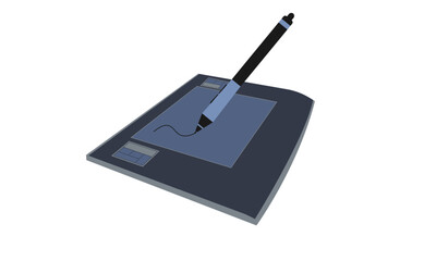 Obraz premium tablet vector image with drawing pen.