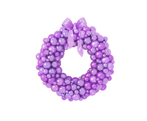 The isolated purple elegant Christmas wreath decoration with gold bow