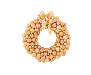 Obraz premium The isolated golden elegant Christmas wreath decoration with gold bow