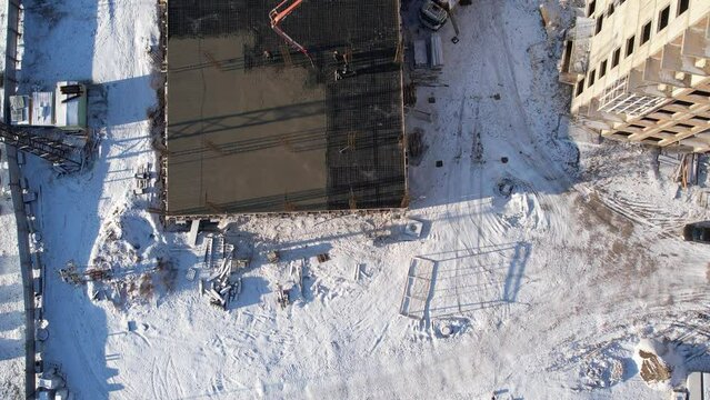 View of the construction site in winter, aerial shot