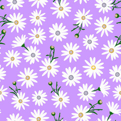 ditsy daisy purple pattern. seamless floral background. white daisy flower pattern. floral print. good for fabric, fashion, wallpaper, summer spring dress, background, backdrop.