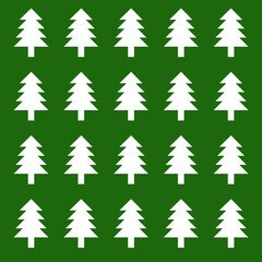 Many white Christmas trees on green background