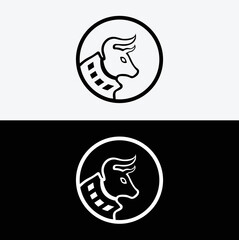 Circle bull animal logo template design 