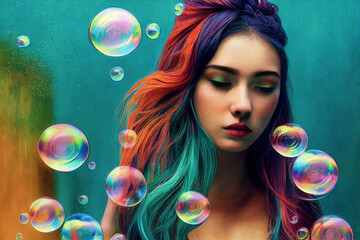 girl with bubbles digitally generated