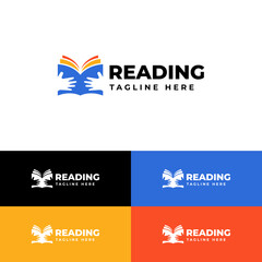 Reading book logo with hand silhouette Open Book