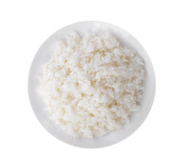 Cooked rice in white plate on transparent png