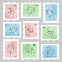 Naklejka na ściany i meble Colorful postage stamp set with hand drawing face