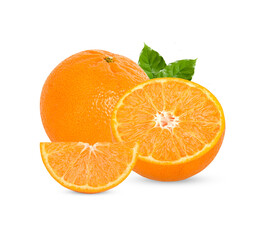 Fresh orange with leaves isolated on transparent background (.PNG)