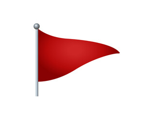 Isolated triangular gradient red flag icon with silver pole on transparent background