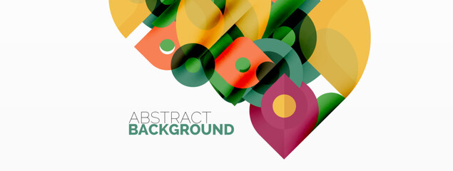 Colorful round shapes, circles and triangles background. Minimal geometric template for wallpaper, banner, presentation