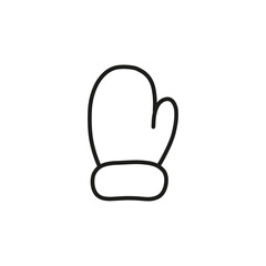 The black stroke of Santa Claus's mitten is on a white background. Flat vector illustration. Icon for Christmas designs, prints, papers, decorations, banners, stickers, invitations, cards, and labels.