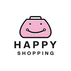 Happy Shopping Logo Design Vector illustration simple cart symbol emblem