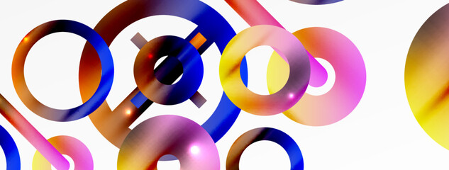 Minimal geometric abstract background. Shiny and glossy circle, line and round shapes design. Trendy techno business template for wallpaper, banner, background or landing