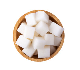 Sliced radish in wood bowl on transparent png