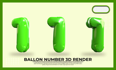 Bundle of 3D Render number 1 balloon color Green light transparent 