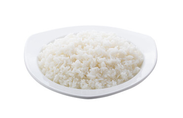 Cooked Jasmin Rice in white plate on transparent png