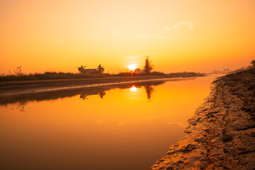 Beautiful Golden hour Sunrise landscape view near the Padma river in Bangladesh