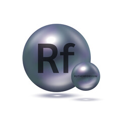 Rutherfordium molecule models silver black. Ecology and biochemistry concept. Isolated spheres on white background. 3D Vector Illustration.