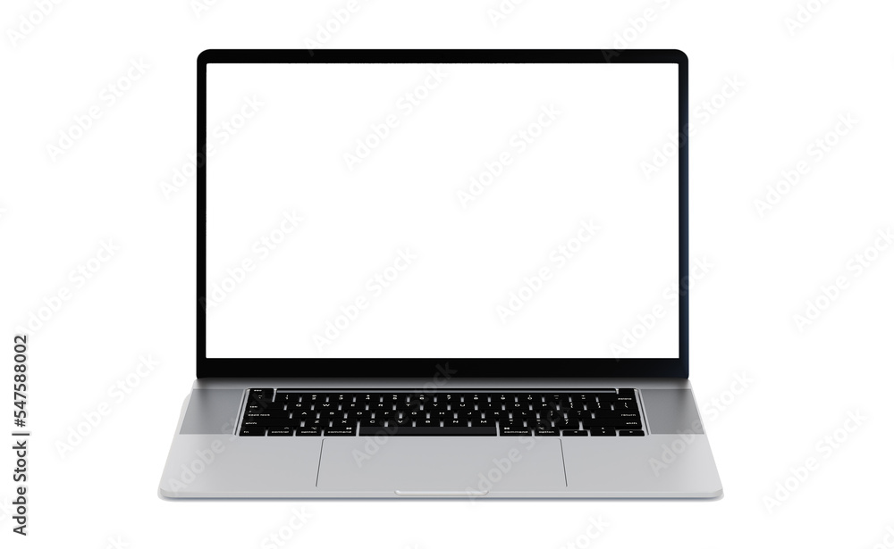 Poster front view laptop mockup. modern laptop with blank white screen isolated on white background. copy s