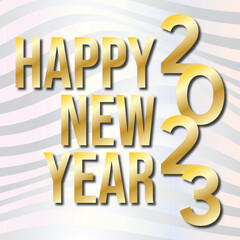 2023 Happy New Year Golden Text Effect with Wavy Lines Template Design