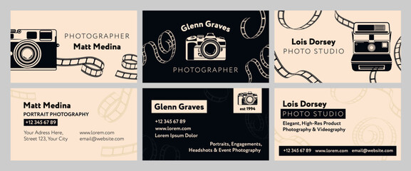 Business card for photographer, template design set