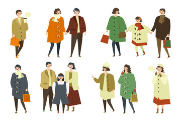 冬の街の人々イラストセット