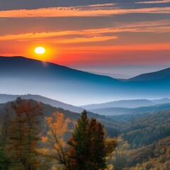 Naklejka premium sunset in the mountains