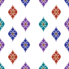 Ethnic ikat seamless pattern design. Tribal turkey African Indian traditional embroidery vector background. Aztec fabric carpet mandala ornament chevron textile decoration wallpaper