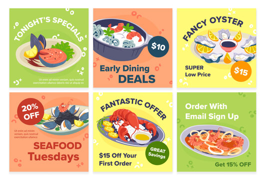Network web page set with seafood restaurant deals