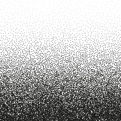 Stipple pattern, dotted geometric background. Stippling, dotwork drawing, shading using dots. Pixel disintegration, random halftone effect. White noise grainy texture. Vector illustration