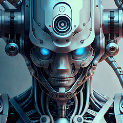 Portrait of a highly advanced futuristic android. Digital art.