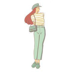 カジュアルファッションの女性　ボーダーシャツ