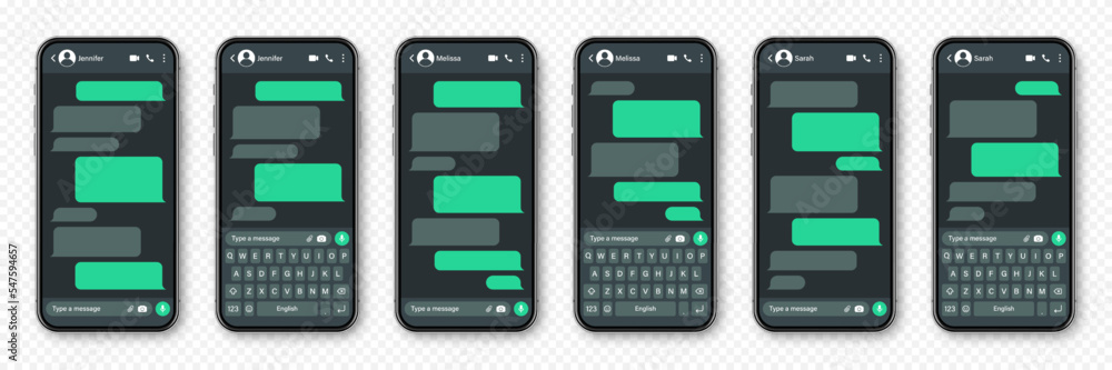 Aufkleber realistic smartphone with messaging app. blank sms text frame. conversation chat screen with green m