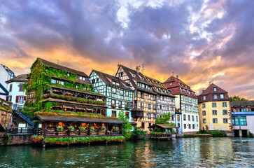 Traditional half-timbered houses in the historic la Petite France quarter in Strasbourg, UNESCO World Heritage in Alsace, France