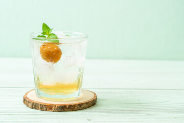 iced plum juice with soda and peppermint