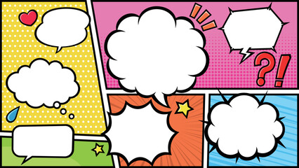 アメコミ風　コマ割り　背景　マーク付き　イラスト　フルHD