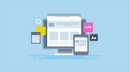 Web design and software application development concept video animation.