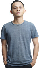 Young handsome man wearing t-shirt with skeptic and nervous, disapproving expression on face. isolated on studio background