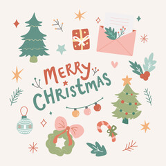 Obraz na płótnie Canvas merry christmas doodle card