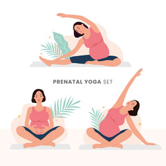 Vector prenatal yoga set