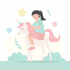 Vector kids with unicorn