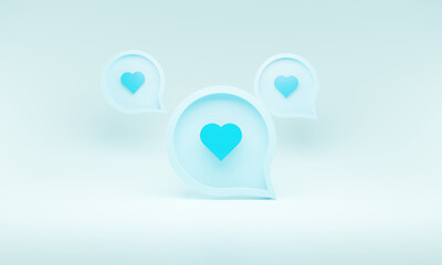 3d social media notification love heart blue icon in chat bubble blue on blue background 3D illustration rendering